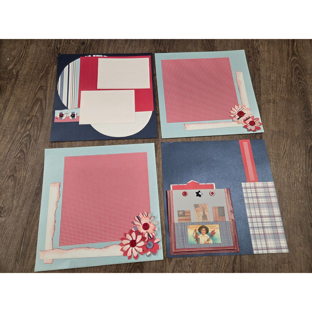 Scrapbooking Pre-Made Pages Just Add Pictures Patriotic Red White Blue Americana